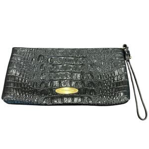 Brahmin Rosalyn Black Melbourne Croc Embossed Leather Clutch Removable Wristlet